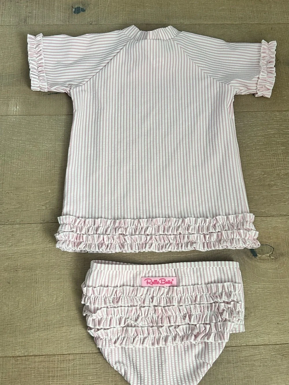 Ruffle Butts Pink and White Striped Ruffle Bikini Set